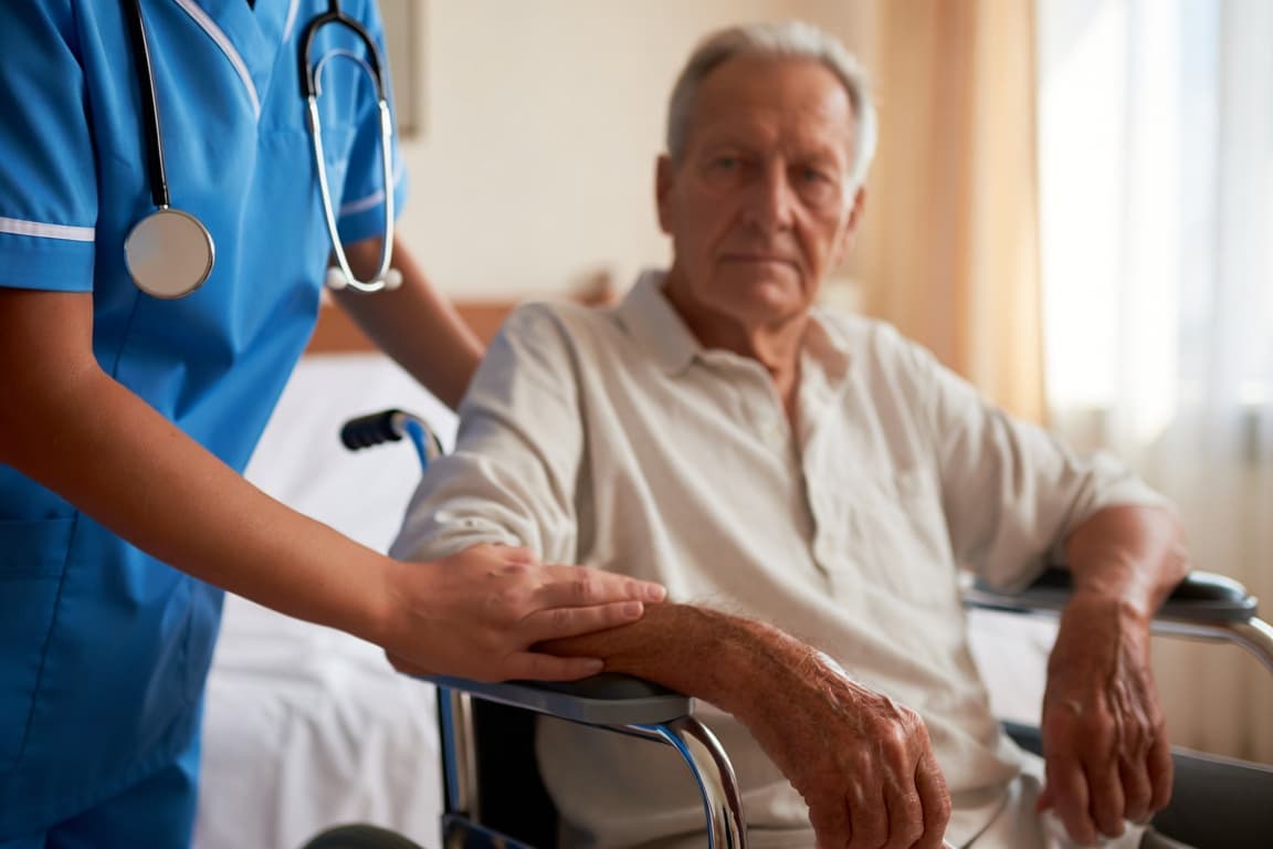 Une infirmière avec un patient âgé